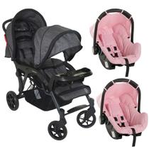 Carrinho Para Gêmeos Doppio II e 2 Bebê Conforto Rosa