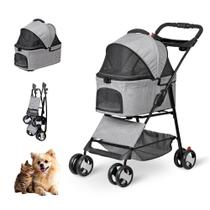 Carrinho para Pets Dobrável 4 Rodas Cinza Nova Microdermoabrasão Carrinho para Pets Dobrável 4 Rodas Cinza Nova Microdermoabrasão
