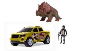 Carrinho Pick-up Dino Park + Dinossauro + Soldado - Samba