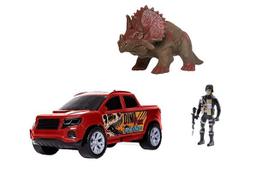 Carrinho Pick-up Dino Park + Dinossauro + Soldado - Samba