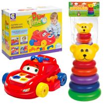 Carrinho Play Time E Ursinho De Argolas Atividades Didáticas Educativas Infantil Brinquedos Crianças