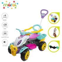 Carrinho Quadriciclo De Passeio Grande Com Proteção 2 Em 1 Para Criança Rosa Infantil Empurrador Pedal