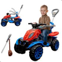 Carrinho Quadriciclo Infantil Passeio Pedal c/ Haste Protetor Spider Menino Azul Vermelho Porta Objetos