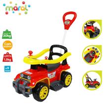 Carrinho Quadriciclo Jip Jip Bombeiro De Passeio Infantil Bebê Com Empurrador Sem Pedal Haste Direcionável