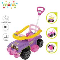 Carrinho Quadriciclo Jip Jip Rosa De Passeio Infantil Bebê Com Empurrador E Buzina Sem Pedal Haste Direcionável Para Menina
