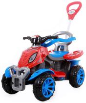 Carrinho Quadriciclo Spider Azul E Vermelho Temático Homem Aranha Puxador Pedal Presente Menino Brincadeira Criança 3113