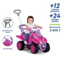 Carrinho Quadriciclo Veículo De Passeio Menina Rosa Cross 4x4 Buzina Calesita