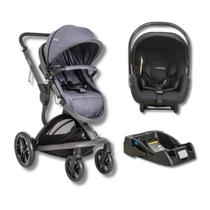 Carrinho quantum melange azul + bebe conforto casulo click preto (415q) + base - kiddo