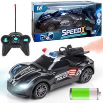 Carrinho que Solta Fumaça da Polícia de Brinquedo com Luz Controle Remoto 6 Funções