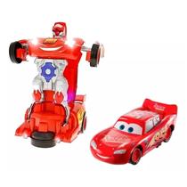Carrinho Relâmpago Mcqueen Carros Transforma Robô Luz Som Cor Vermelho