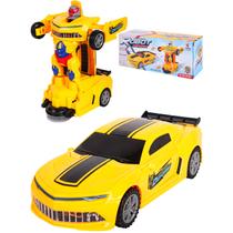 Carrinho Robô Transformers Com Luz Som Bate Volta Bumblebee