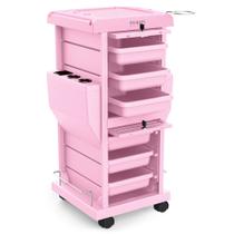 Carrinho Salon Trolley TASALON com fechadura, 6 bandejas e 2 suportes, rosa