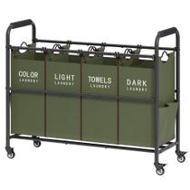 Carrinho separador de roupa suja Tajsoon 4, bolsa com rodas com fechadura, verde Carrinho separador de roupa suja Tajsoon 4, bolsa com rodas com fechadura, verde