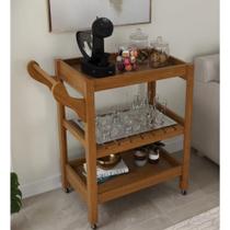 Carrinho Server Madeira com Rodízios e 3 Prateleiras