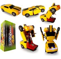 Carrinho Super Robots Camaro Amarelo Que Vira Robô, Carro Vira Robô Emite Luz Som Transformers, Brin