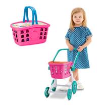 Carrinho Supermercado Cestinha Compras 2x1 Infantil Oferta