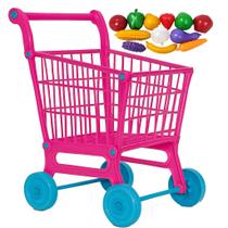 Carrinho Supermercado Super Market Compras 12 + Frutas e Legumes Rosa com Rodinhas Carrinho Supermercado Super Market Compras 12 + Frutas e Legumes Rosa com Rodinhas