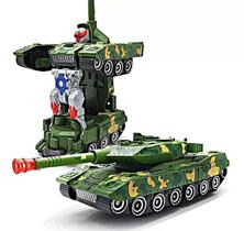 Carrinho Tanque Vira Robô Com Projeção De Luz E Sons - HM TOYS Carrinho Tanque Vira Robô Com Projeção De Luz E Sons - HM TOYS