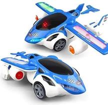 Carrinho Transforme Carro P/ Avião Musical Luz Bate E Volta Gira 360 Graus - toys