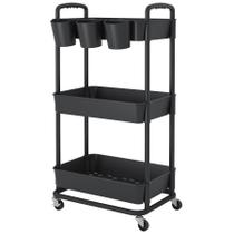 Carrinho utilitário JIUYOTREE 3-Tier Plastic Rolling Black