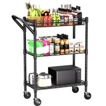 Carrinho utilitário rolante REGILLER de 3 níveis Heavy Duty Metal Black Carrinho utilitário rolante REGILLER de 3 níveis Heavy Duty Metal Black