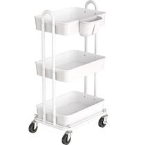 Carrinho utilitário rolante Simple Houseware branco de 3 camadas com balde Carrinho utilitário rolante Simple Houseware branco de 3 camadas com balde