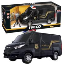 Carrinho Van 26cm Polícia Iveco Daily Com Kit de Acessórios Para Ação Policial Brinquedo Infantil - Usual