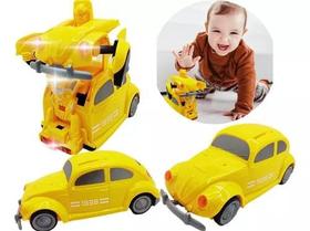 Carrinho Vira Robô Luz Som Transformers Fusca Grande Top Colorido - Brinquedo Infantil