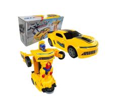 Carrinho Vira Robo Transformers Pilha Automático Bate Volta Brabus camaro Som Luz Brinquedo menino amarelo presente lançamento eletrônico música 2024