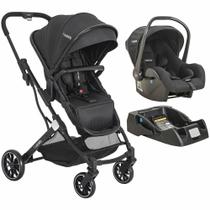 Carrinho Zig Zag preto com Bebê Conforto e Base Kiddo