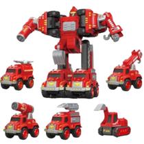 Carrinhos De Brinquedo 5 Em 1 Vira Robo Fricção Vermelho - XBTOYS
