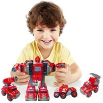 Carrinhos De Brinquedo 5 Em 1 Vira Robo Fricção Vermelho