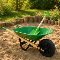 Carriola Infantil de Brinquedo com Pá Carrinho de Mão Areia Jardim Quintal Praia Resistente Suporta 10kg Madeira Reflore