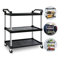 Carro Bandeja Triplex 3 Andares Capacidade 150KG Robusto Resistente Preto Nobre