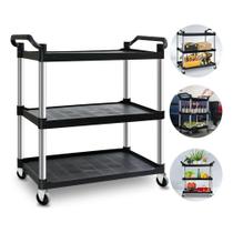 Carro Bandeja Triplex 3 Andares Multifuncional 150kg Preto - Nobre