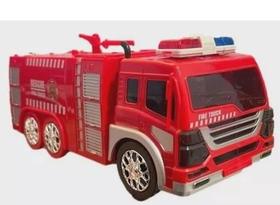Carro Carrinho Caminhão Bombeiro Virá Robô Com Luz E Som