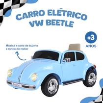 Carro Carrinho Elétrico Infantil Fusca Beetle VW 12V Com Controle Remoto Música Luz e Som