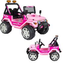 Carro Carrinho Elétrico Infantil Motorizado Criança Mini Jipe Bateria 12v Bivolt 2 Lugares Com Controle Remoto Mp3 Usb Rosa