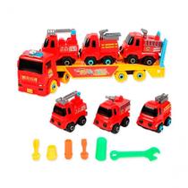 Carro Cegonha 3 Carrinhos Monta Desmonta Bombeiros Vermelho Carro Cegonha 3 Carrinhos Monta Desmonta Bombeiros Vermelho