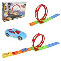 CARRO COM LANCADOR + PISTA RACING POWER TOP LOOPING 360º 7 PECAS NA CAIXA - OM UTILIDADES