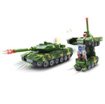 Carro combat tanque vira robô com som e luz 23 cm bate volta - Yijin
