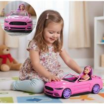 Carro Conversível Esportivo Rosa com Boneca Estilosa Articulada Brinquedo Infantil Educativo Criativo Meninas Presente Divertido