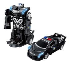 Carro da Policia Vira Robo Com Música Luzes Led Brinquedo - FUN GAME