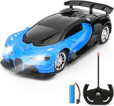 Carro de brinquedo com luzes escala 1/16, recarregável, veículo RC de alta velocidade, presentes para crianças de 3 a 9 anos (azul)
