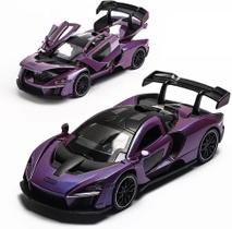 Carro de brinquedo fundido McLaren Senna modelo de carro esportivo simulação de liga de zinco retorno de arremesso de volta 1:32 mini brinquedo eletrônico super esportivo com luz e música (roxo)