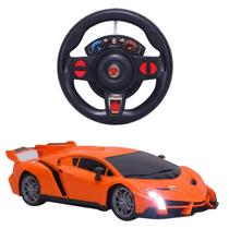 Carro de Controle Remoto Super Car Laranja Com Luz Volante Esportivo - Castela