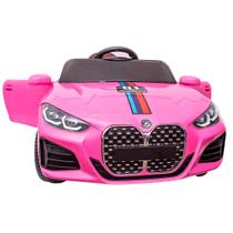 Carro de Passeio Menina Carrinho Motorizado Elétrico BMV S4 Luxo Rosa 12V c/Controle Luz Som