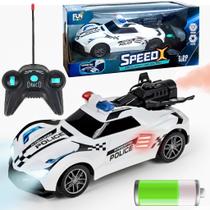 Carro de Polícia Controle Recarregável Farol e Solta Fumaça
