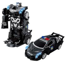 Carro de Polícia que se Transforma em Robô Preto com Luzes e Som - Toy King