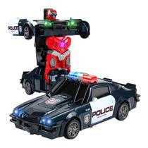 Carro de Polícia Vira Robô Brinquedo Com Luz e Som Transformers Preto